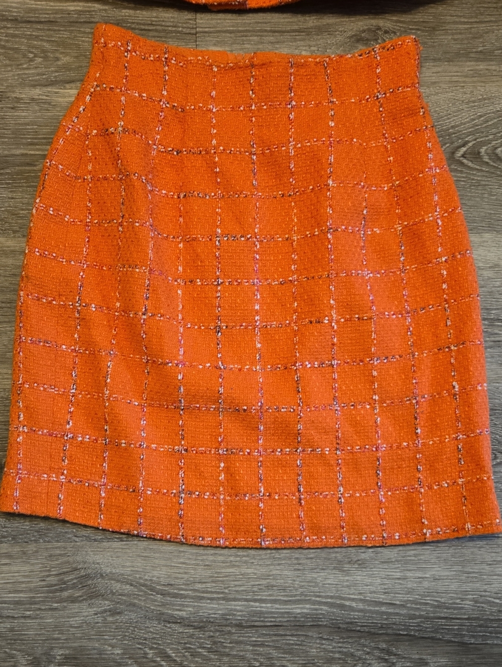 Vintage 90s Rina Rossi Orange Plaid Tweed Skirt Suit Sz 4 - Picture 2 of 7